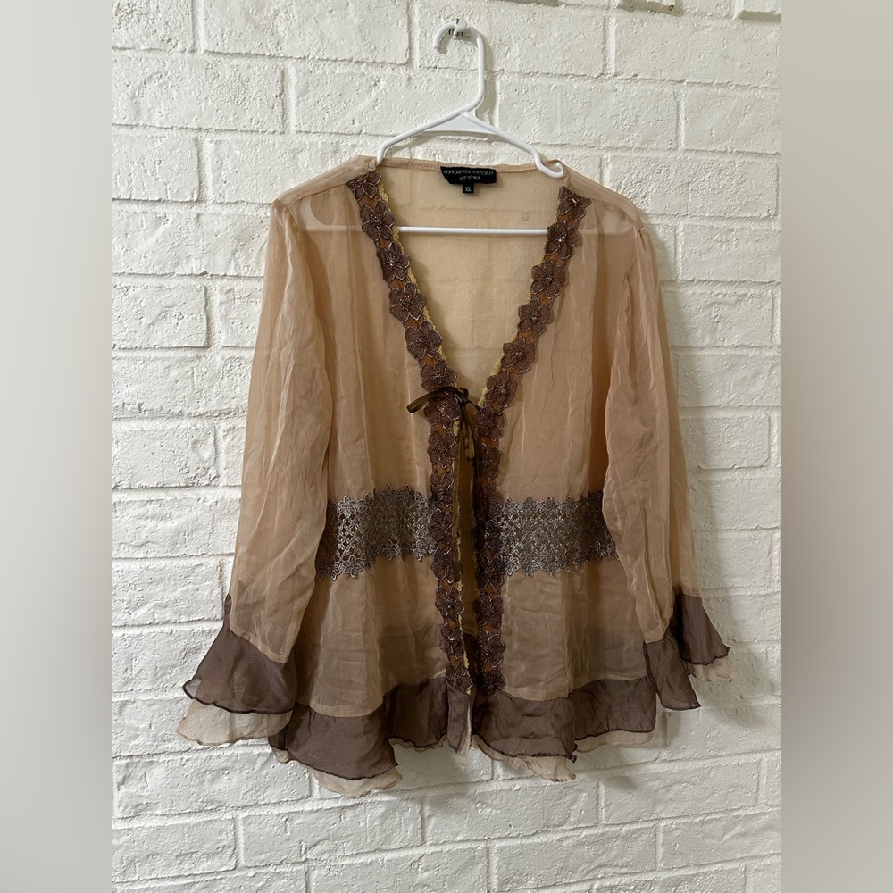 Elegant Sheer Blouse with Lace Trim
